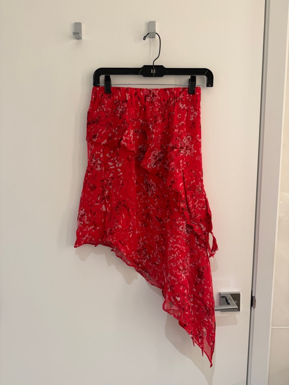IRO Red Floral Asymmetrical Midi Skirt